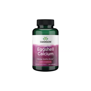 Swanson Eggshell Calcium with Vitamin D3, 120 capsules—green bottle dietary supplement for strong bone health.